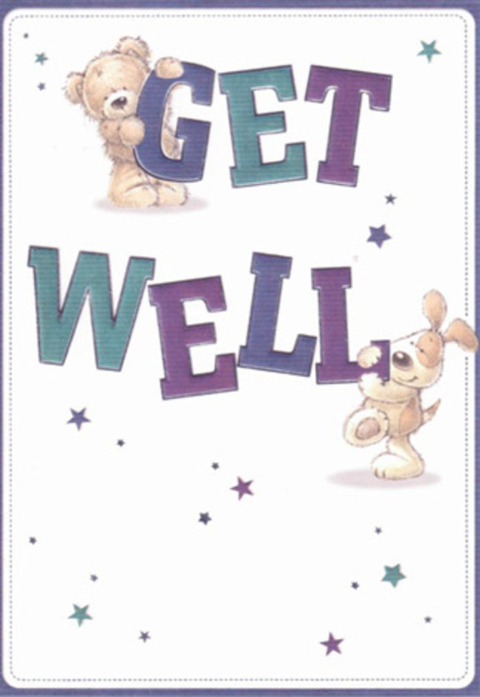 Exuding gentle encouragement, this illustrated get well card captures the buoyant heart of Reading. Two endearing companions-a round, fluffy bear and a floppy-eared puppy-center the scene, each bringing a sense of childlike joy and steadfast support. Surrounding them, vibrant stars in shades of indigo, lavender, and soft gold dance across the paper, as if scattering hopeful wishes far and wide. The typography is bold, rounded, and lively: great blocks of purple and teal spell out 'Get Well', grounding the card in cheerful reassurance akin to a bunch of bright hyacinths or irises sourced from local Reading markets. You can almost feel the softness of the bear's fur and the puppy's downy ears-details rendered so warmly, they seem to invite a gentle touch. The composition's pristine white background enhances the mood of serenity and hope, evocative of the clarity that follows spring rainfall along the Thames. Like a carefully crafted bouquet prepared at Flowers Reading, this card offers a tangible sense of tenderness and light-an artistic celebration of optimism, designed to lift the spirits of anyone recovering across Reading, from Tilehurst to Whitley.