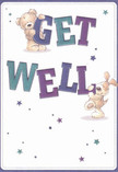 From the heart of Reading's vibrant community comes this lively illustrated get well card, bursting with playful optimism. Two adorable characters-a plush teddy bear and a floppy-eared puppy-appear to spring from the card itself, their joyful energy reflected in every detail. The bear's golden-brown fur and gentle smile steady the hand-drawn word 'GET', while the puppy, with expressive eyes and velvety blue-tinged ears, balances beside 'WELL', their presence brimming with encouragement. The typography, painted in lively indigo and teal, pops beautifully against a creamy white backdrop reminiscent of light filtering through Forbury Gardens. Twinkling stars in hues of purple, sapphire, and soft yellow add a touch of wonder and hope-mirroring the bright accents in many Flower Reading bouquets delivered around the Oracle or down London Road. The expertly textured illustration invites the viewer to imagine the warmth and comfort these sweet friends offer-a visual balm for those in need of healing. As with a thoughtfully arranged bouquet from a local florist, this card brings genuine cheer and support, helping loved ones across Reading feel cared for and cherished during their recovery.